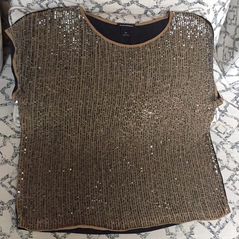 Club Monaco boxy silk & beaded tee